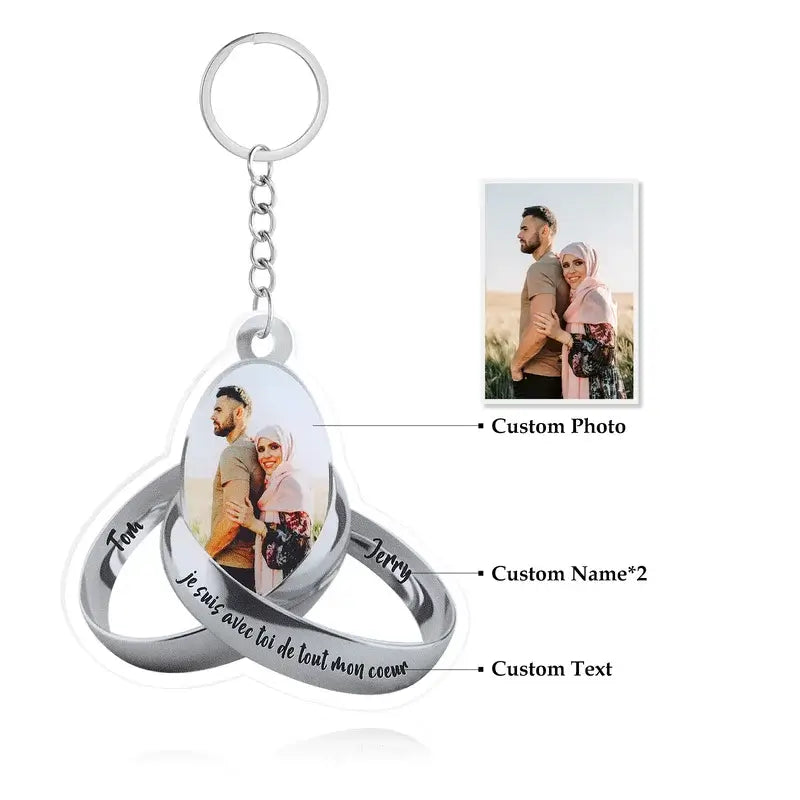 Personalised Acrylic Photo Keyring with Personalised Names & Text