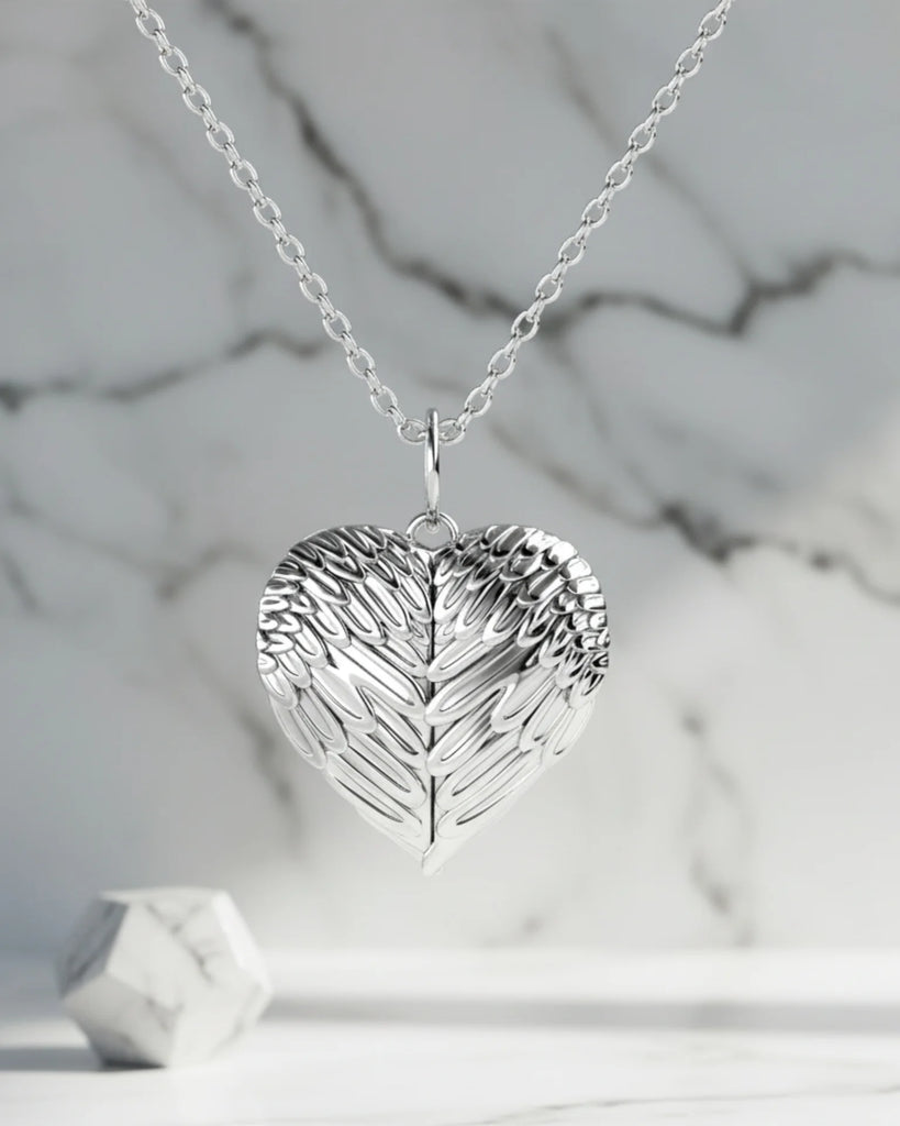 Personalised Angel Wings Photo Locket Necklace with Engraving in 925 Sterling Silver