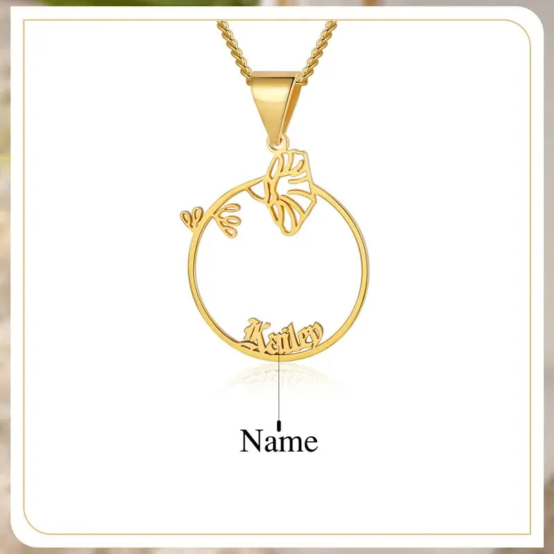 Birth Flower Personalised Name Necklace, Sterling Silver Name Necklace Gold/Silver/Rose Gold, Name Jewellery Gift for Her
