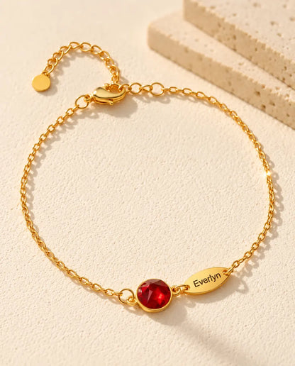 Personalised Birthstone Bracelet with Names - front view