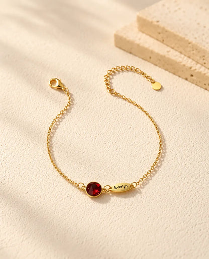 Personalised Birthstone Bracelet with Names - three-quarter view