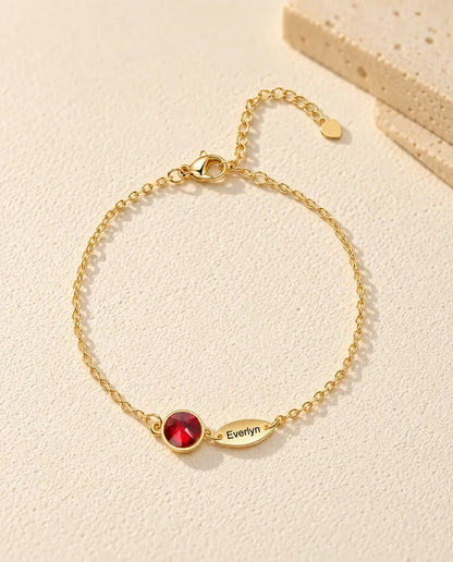 Personalised Birthstone Bracelet with Names - in gold finish