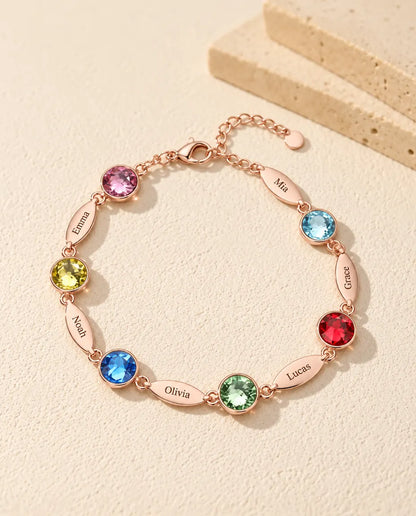 Personalised Birthstone Bracelet with Names - in rose gold finish