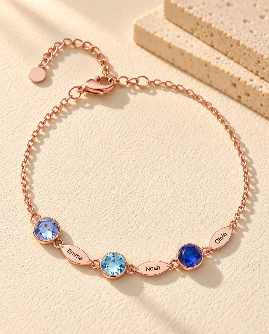 Personalised Birthstone Bracelet with Names - version with 3 names and birthstones