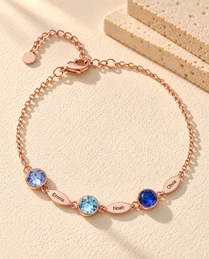 Personalised Birthstone Bracelet with Names - version with 3 names and birthstones