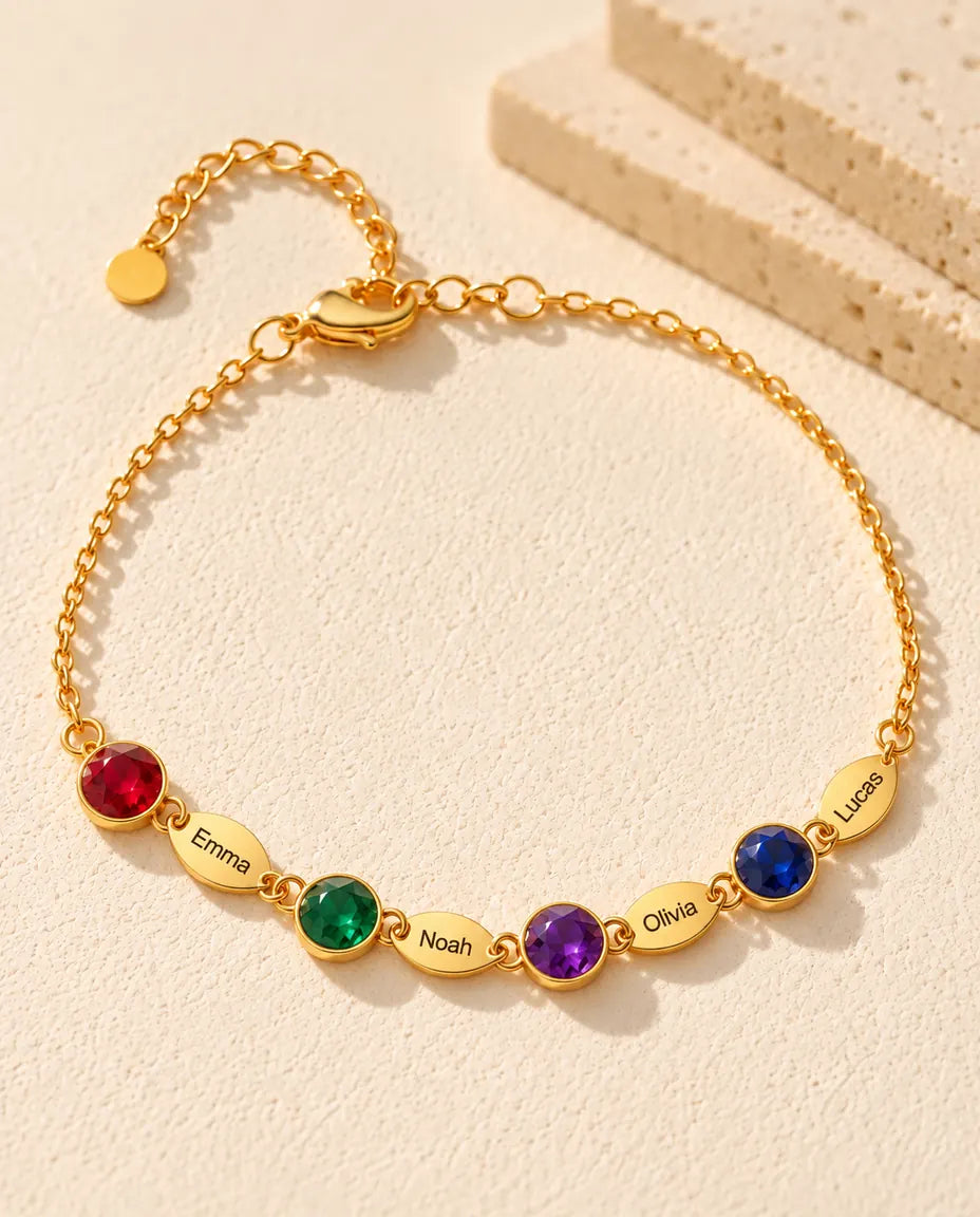 Personalised Birthstone Bracelet with Names - version with 4 names and birthstones