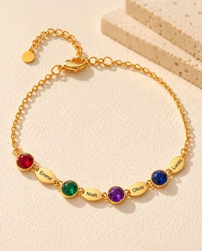 Personalised Birthstone Bracelet with Names - version with 4 names and birthstones