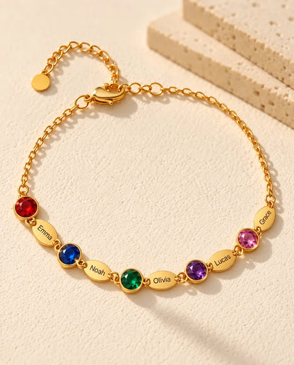 Personalised Birthstone Bracelet with Names - version with 5 names and birthstones