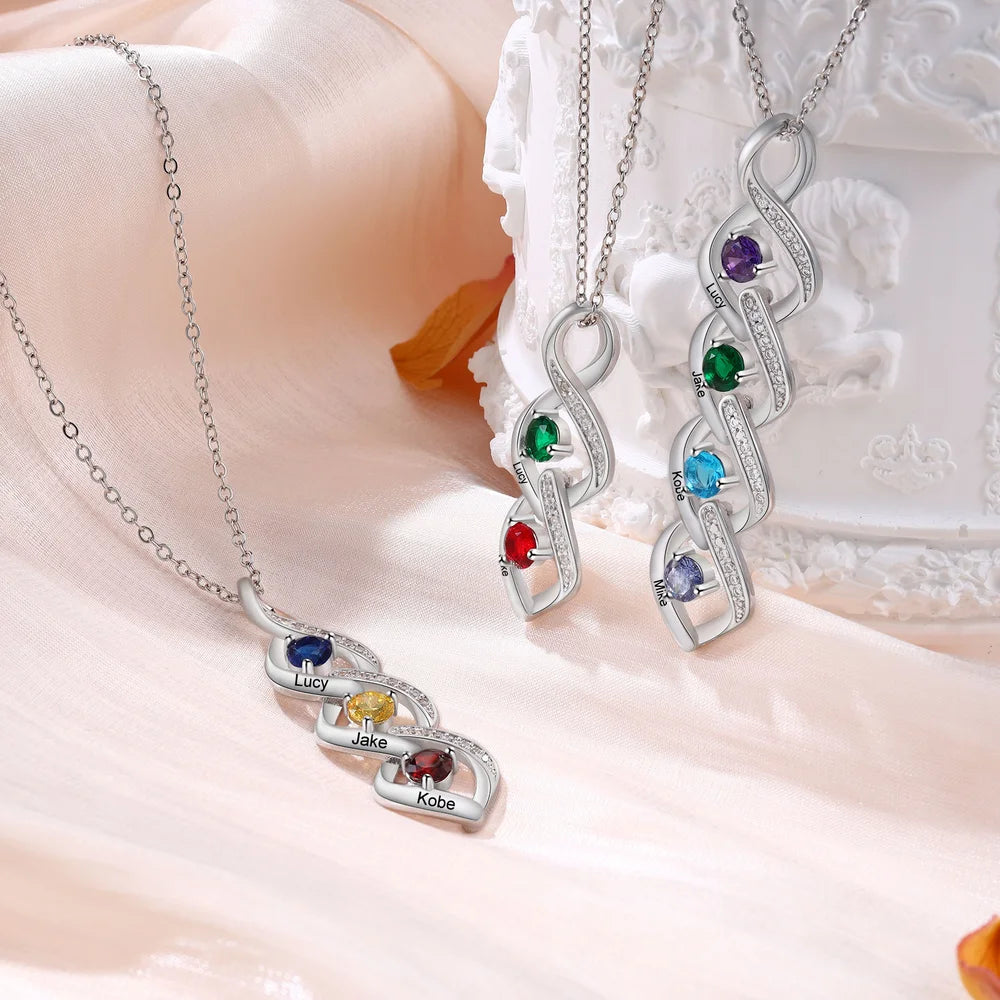 Personalised Birthstones Mum Necklace with Names, Mother's Day Necklace with Names, Personalised Jewellery for Mum