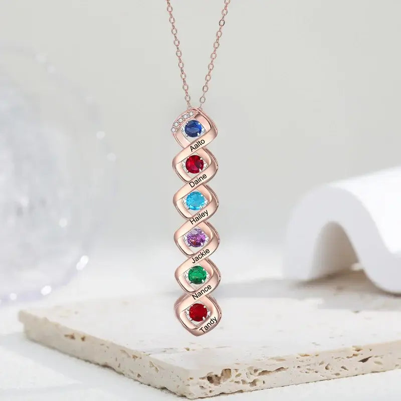 Engraved Heart Family Tree Birthstone Necklace – Be Monogrammed