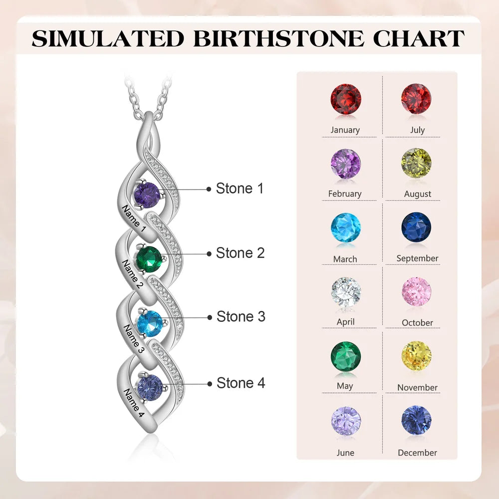 Personalised Birthstones Mum Necklace with Names, Mother's Day Necklace with Names, Personalised Jewellery for Mum