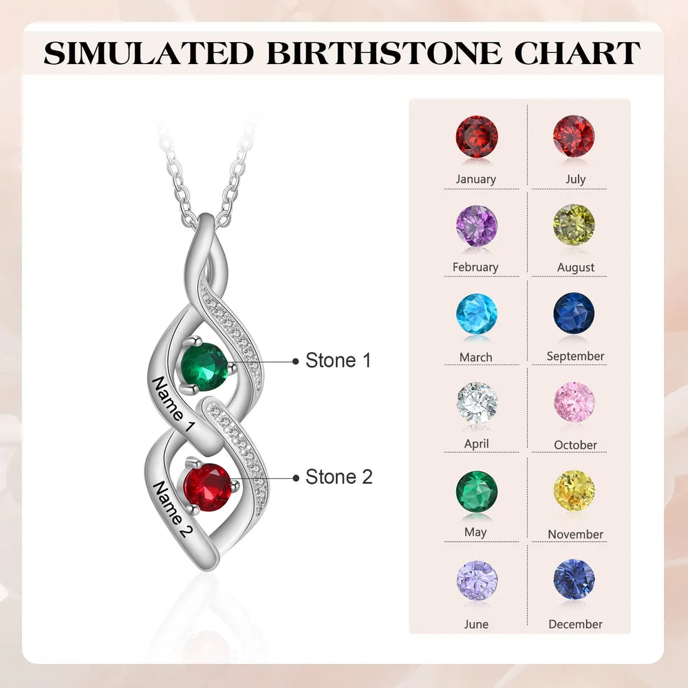 Personalised Birthstones Mum Necklace with Names, Mother's Day Necklace with Names, Personalised Jewellery for Mum