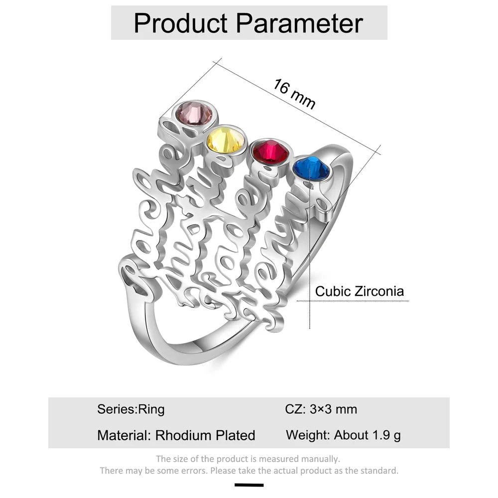 Personalised Name Ring for Mum, Personalised Birthstone Ring, Personalised Ring with Children's Names