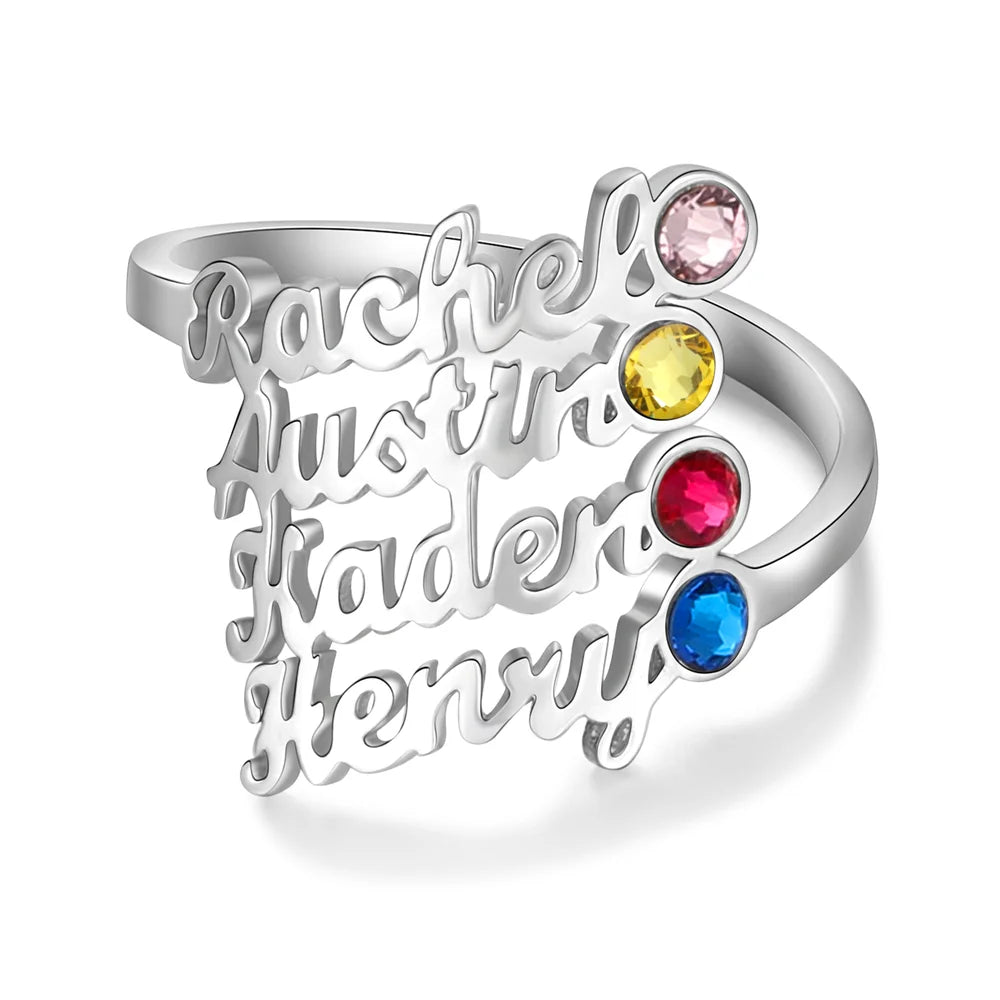 Personalised Name Ring for Mum, Personalised Birthstone Ring, Personalised Ring with Children's Names