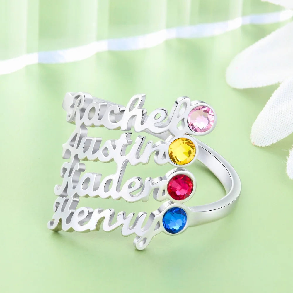 Personalised Name Ring for Mum, Personalised Birthstone Ring, Personalised Ring with Children's Names