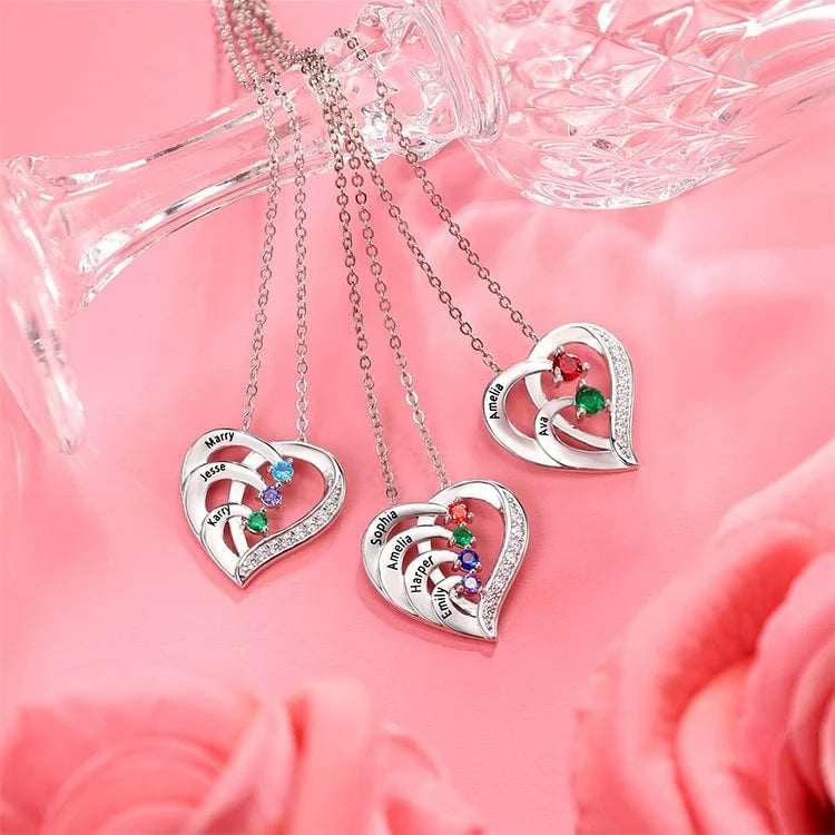 Mothers day necklace with names hot sale and birthstones