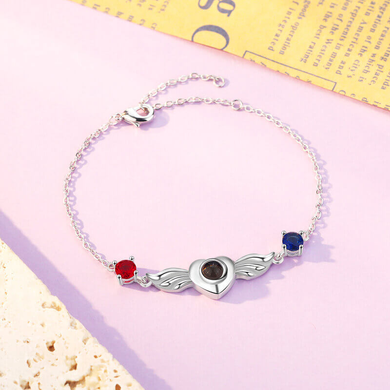 Personalised Photo Projection Bracelet with Two Birthstones