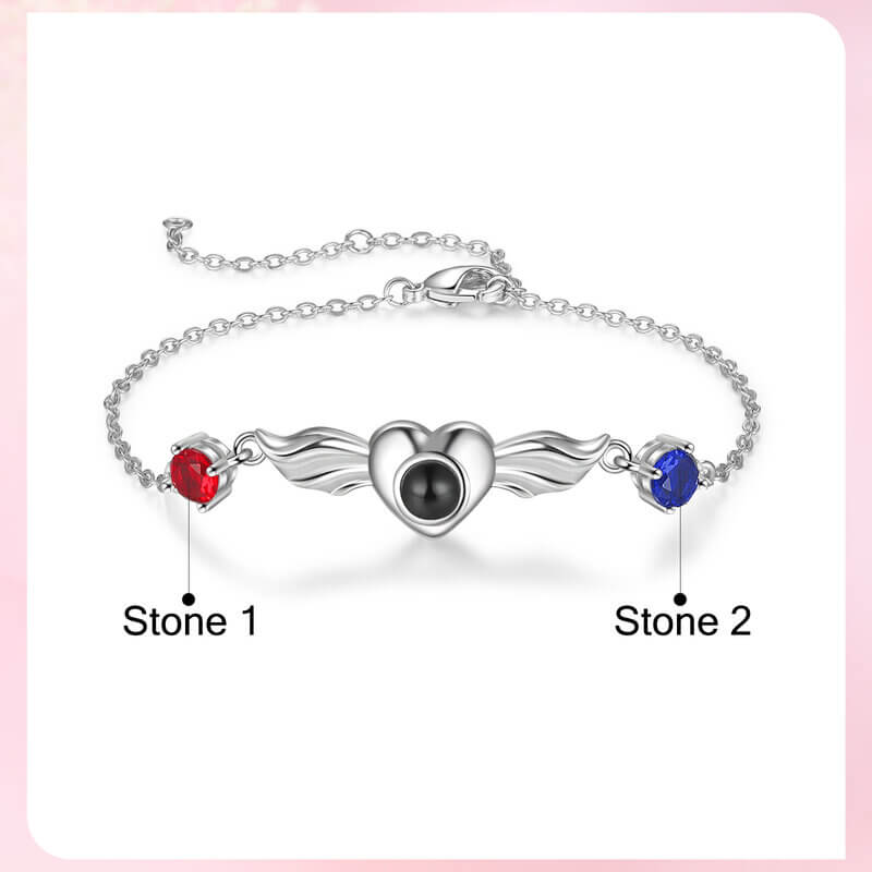 Personalised Photo Projection Bracelet with Two Birthstones