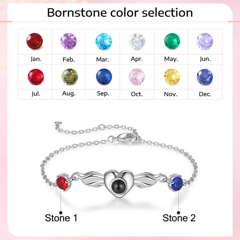 Personalised Photo Projection Bracelet with Two Birthstones