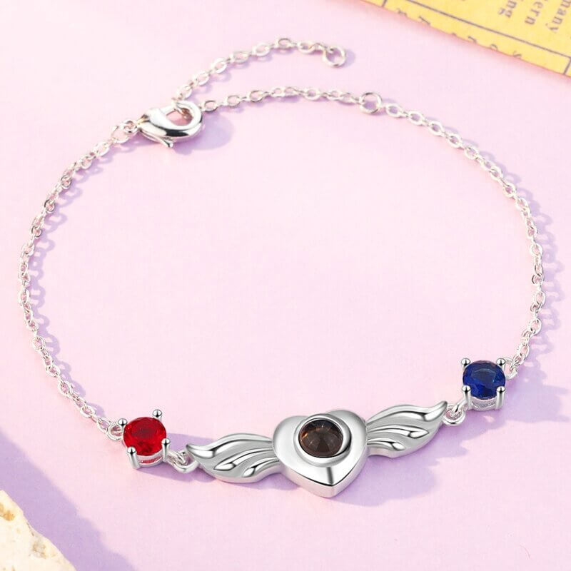 Personalised Photo Projection Bracelet with Two Birthstones