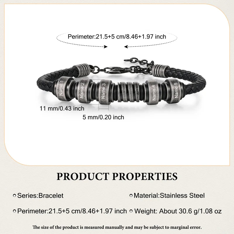 Personalised Black Men's Braided Leather Bracelet