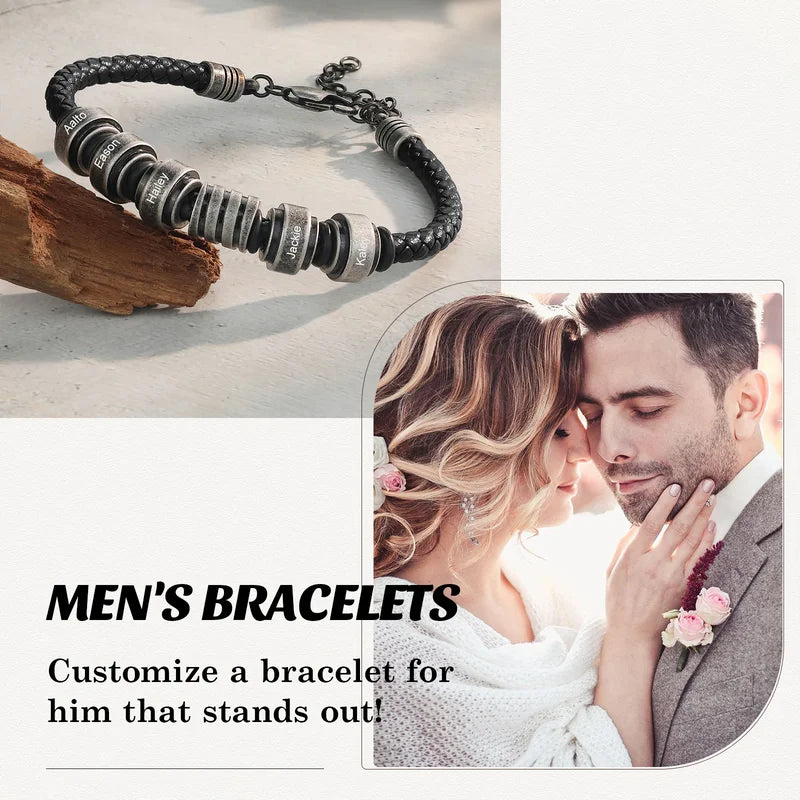 Personalised Black Men's Braided Leather Bracelet