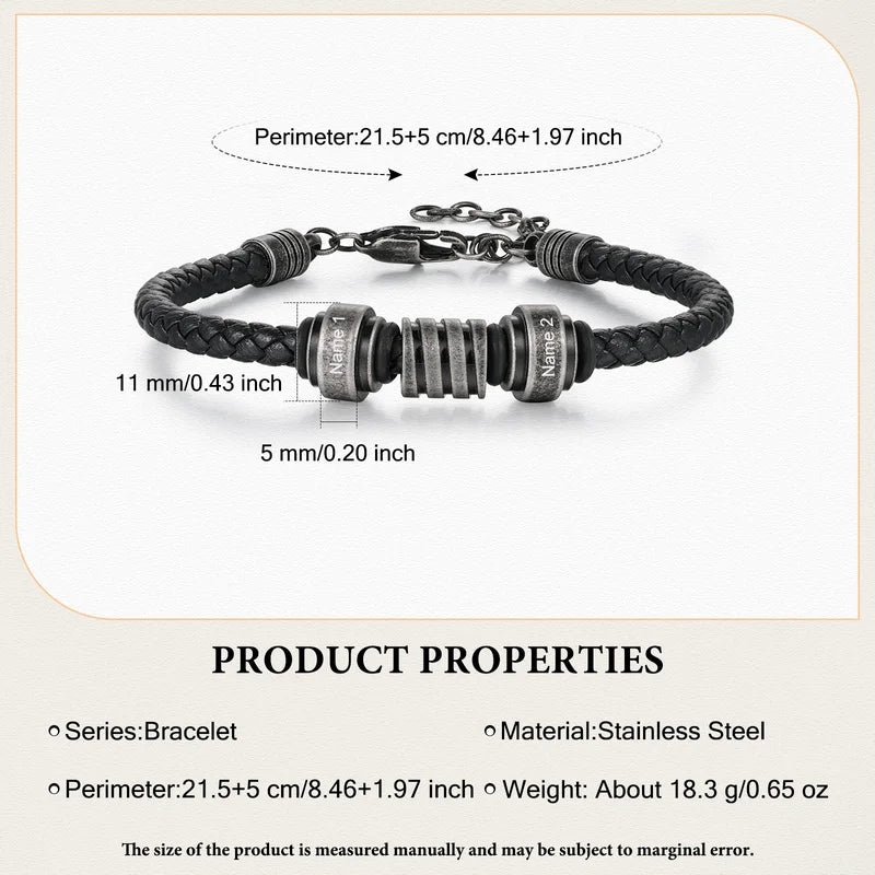 Personalised Black Men's Braided Leather Bracelet