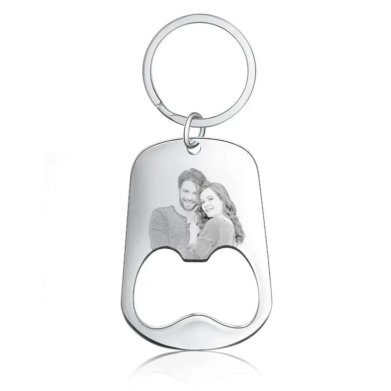 Personalised Bottle Opener Photo Keyring with Engraving