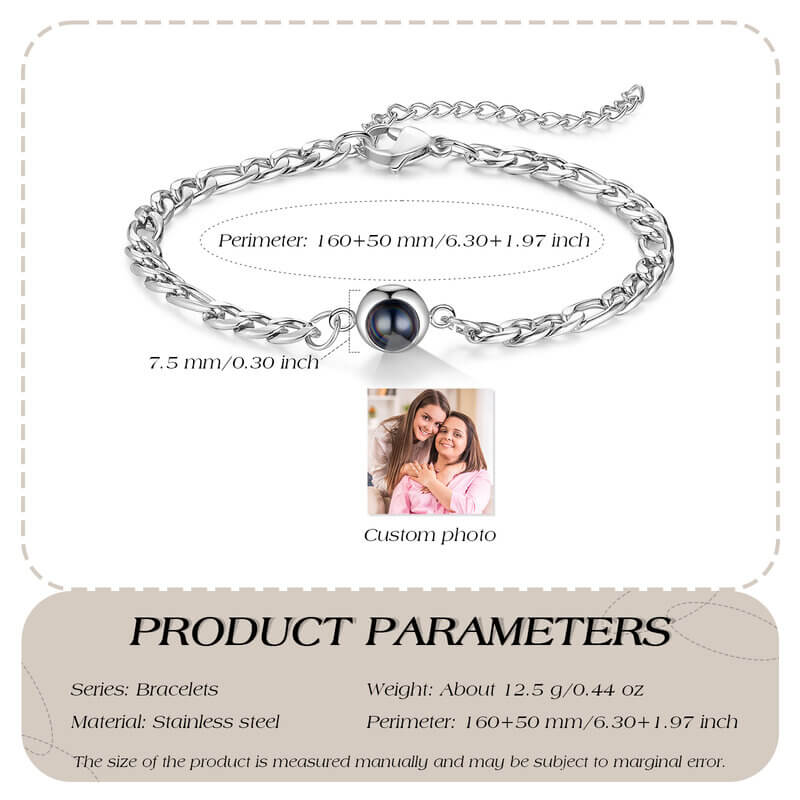 Personalised Bracelet with Photo Projection Inside - Stainless Steel