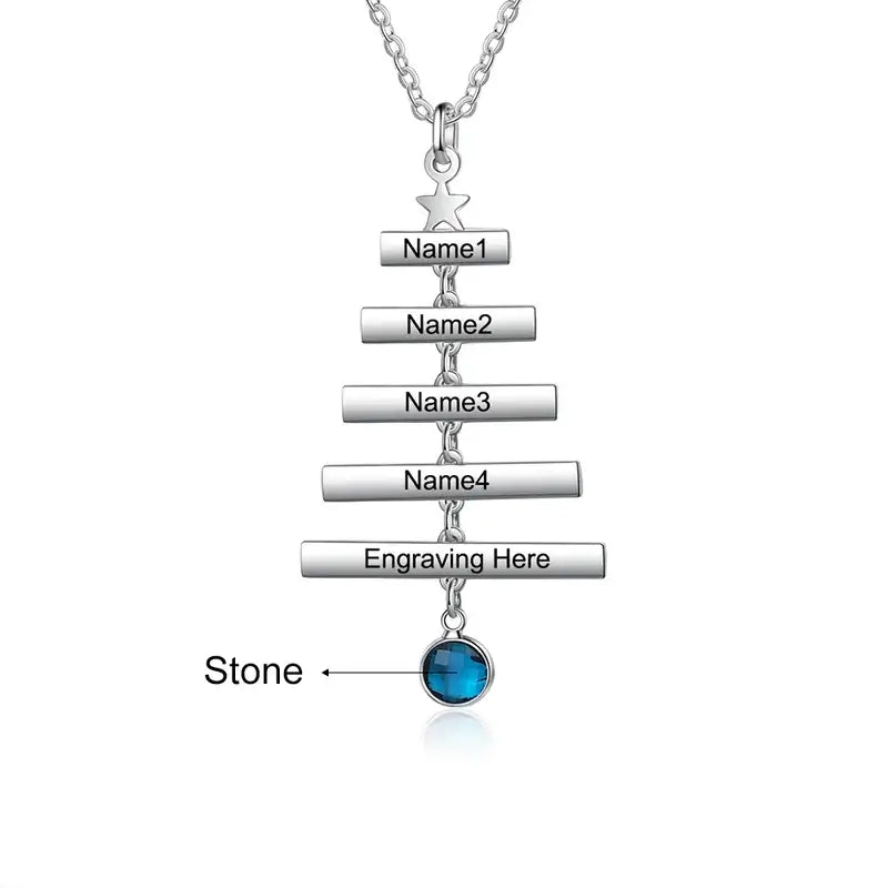 Christmas Tree Family Necklace with Birthstone | Personalised Name Necklace
