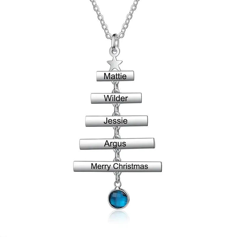 Christmas Tree Family Necklace with Birthstone | Personalised Name Necklace