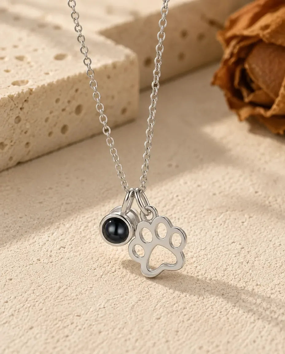 Photo Projection Necklace - front view in silver