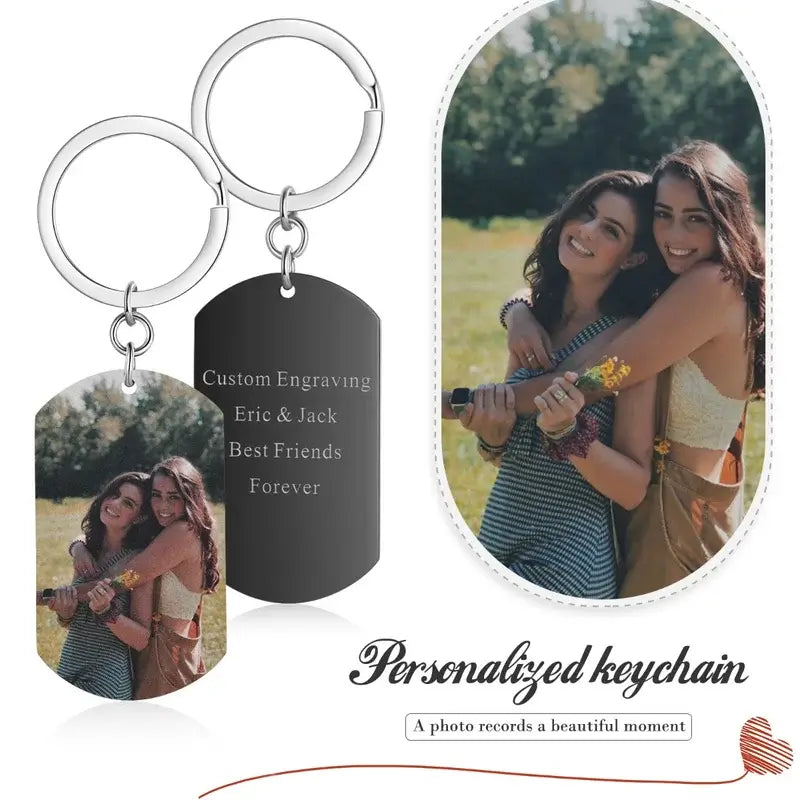 Personalised Colour Photo Keyring with Engraving