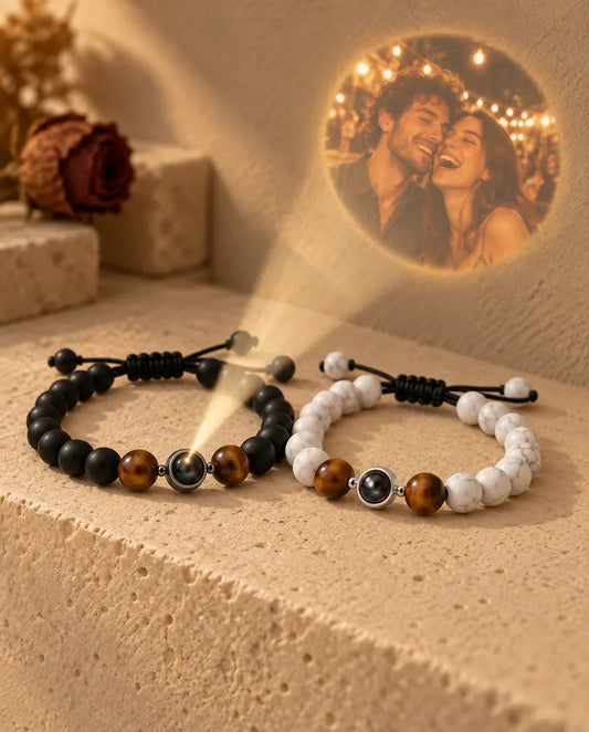 Photo Projection Bracelets for Couples - projecting the hidden photo onto a wall