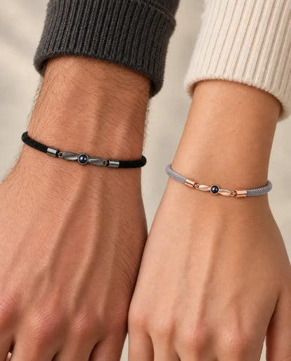 Personalised Photo Projection Couple Bracelet - worn by a couple
