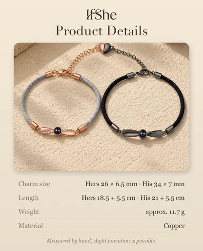 Personalised Photo Projection Couple Bracelet - size and material details