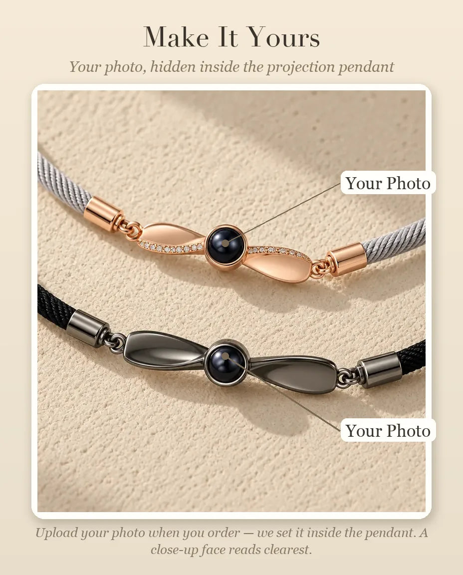 Personalised Photo Projection Couple Bracelet - personalisation guide: photo upload