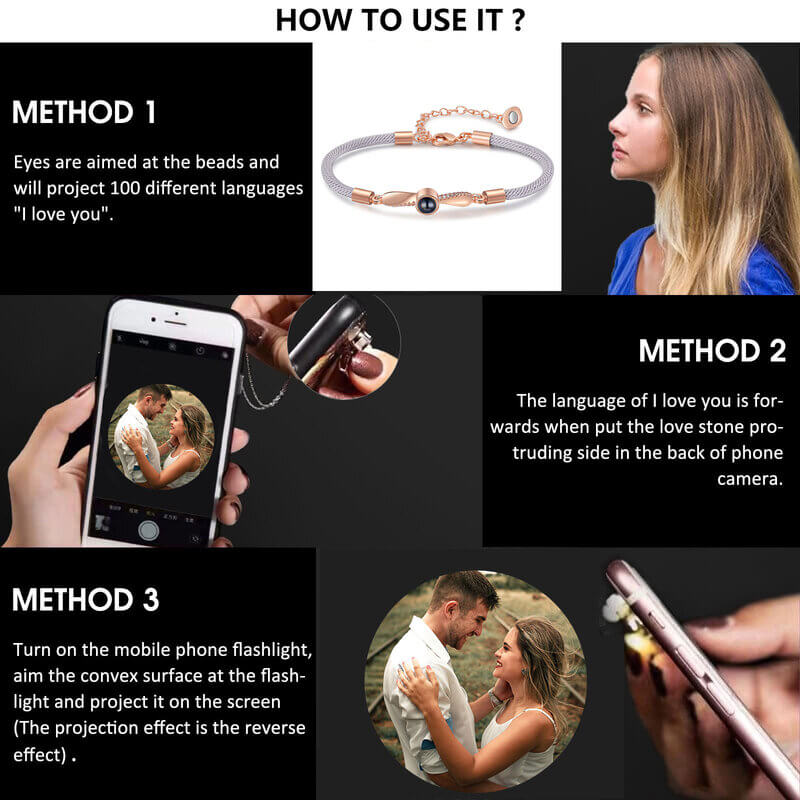 Personalised Couple Photo Projection Charm Bracelets
