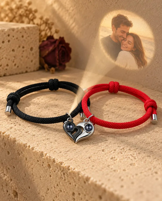 Photo Projection Couple Bracelets - projecting the hidden photo onto a wall
