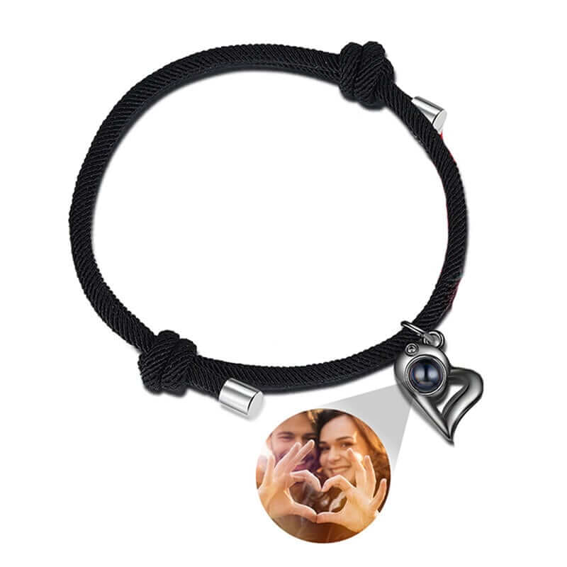 Personalised Couple Photo Projection Heart Charm Bracelets