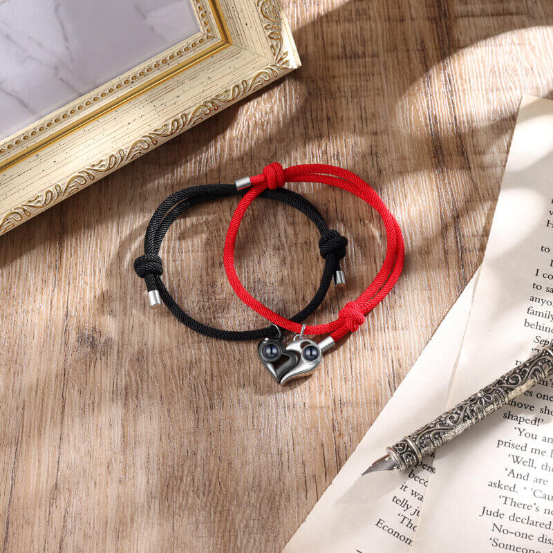 Personalised Couple Photo Projection Heart Charm Bracelets