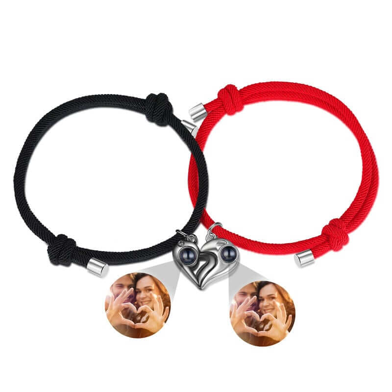 Personalised Couple Photo Projection Heart Charm Bracelets