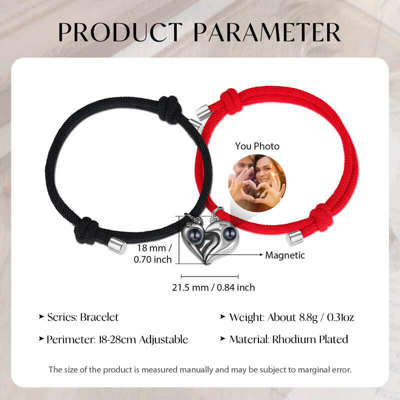 Personalised Couple Photo Projection Heart Charm Bracelets