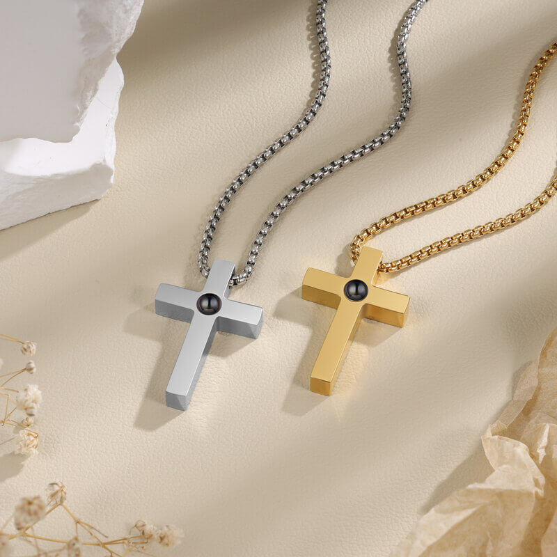 Personalised Cross Pendant Photo Projection Necklace