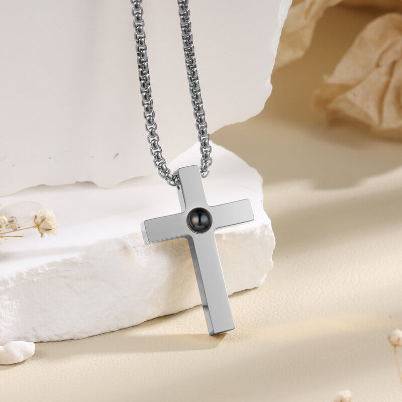 Personalised Cross Pendant Photo Projection Necklace