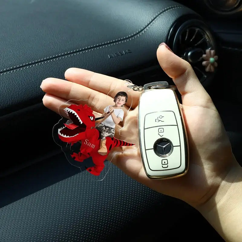 Personalised Dinosaur Keyring with Photo & Name