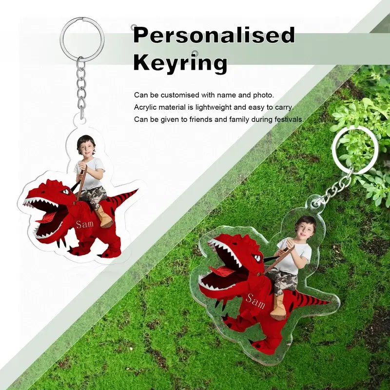 Personalised Dinosaur Keyring with Photo & Name