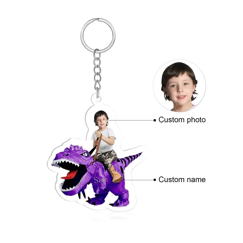 Personalised Dinosaur Keyring with Photo & Name