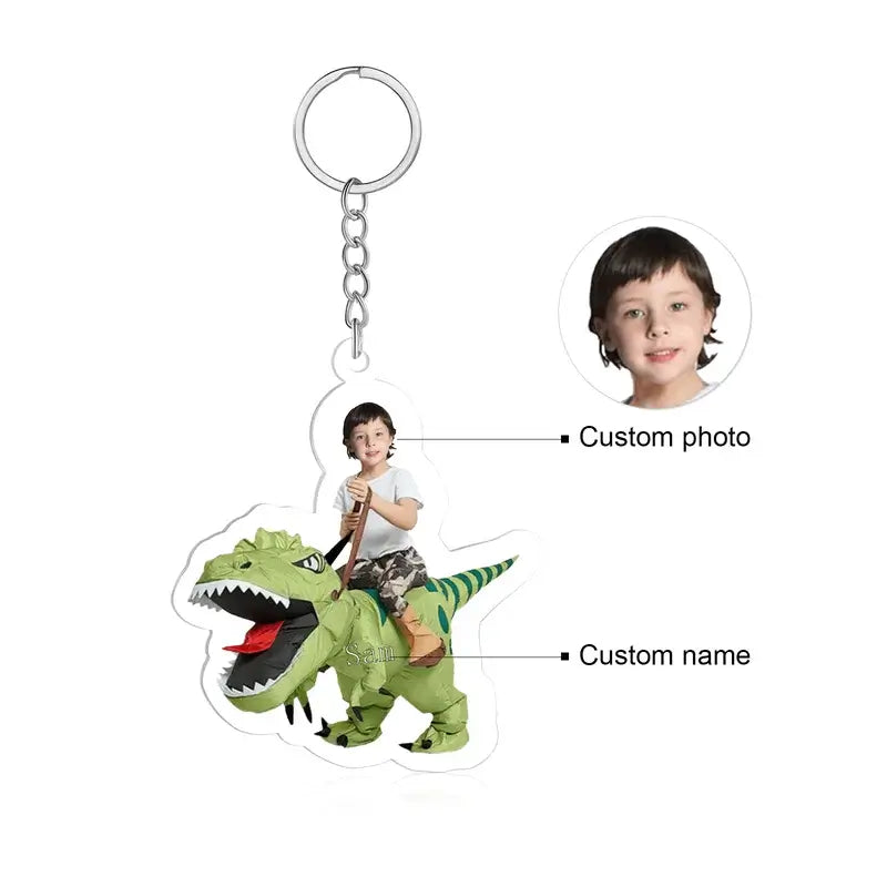 Personalised Dinosaur Keyring with Photo & Name