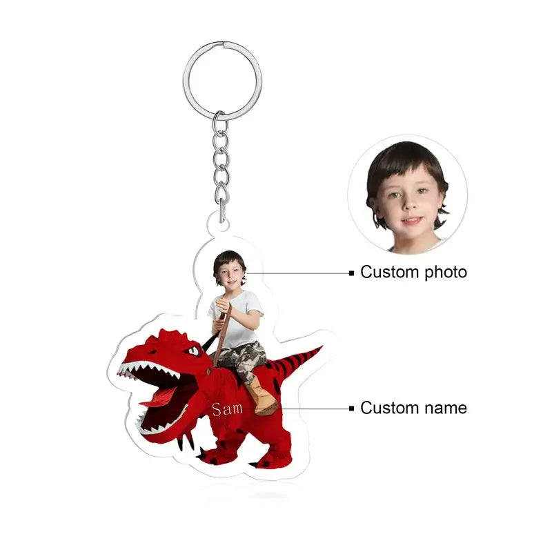 Personalised Dinosaur Keyring with Photo & Name